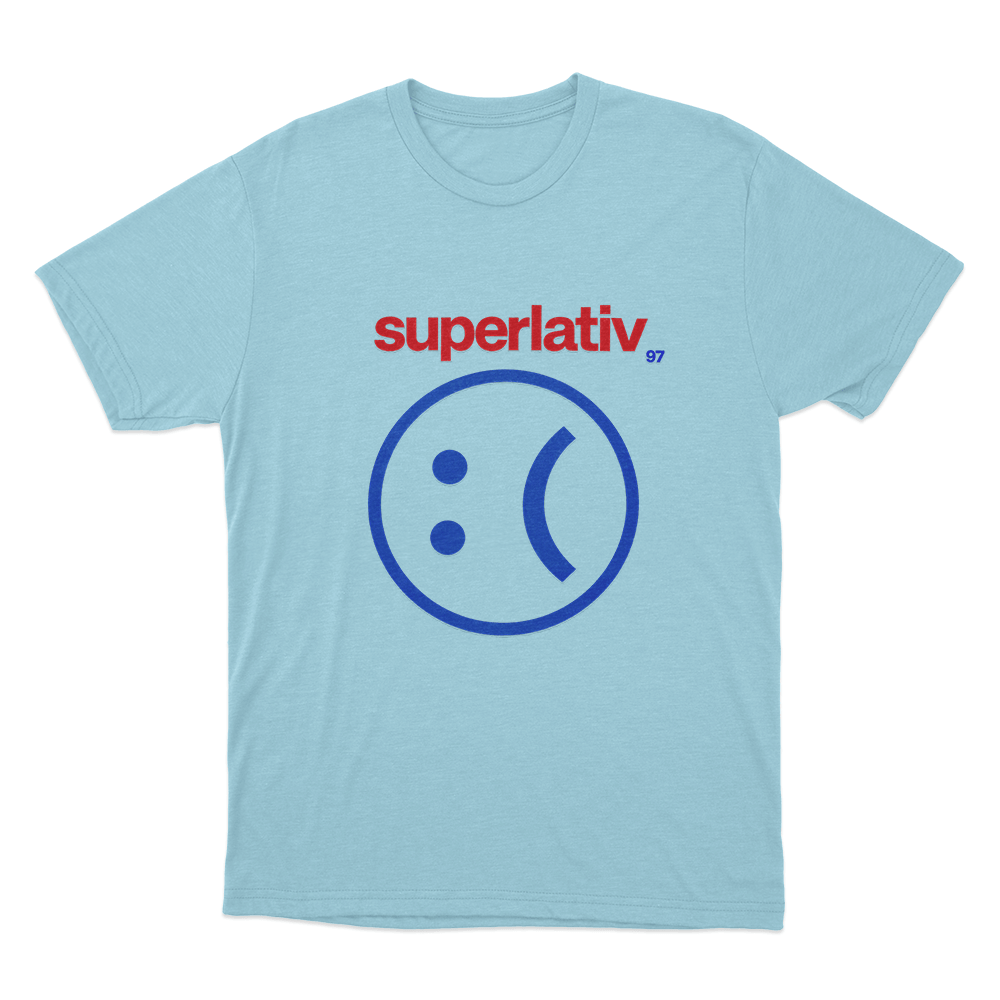 Superlativ Sad Face Unisex T Shirt Sky Blue Superlativ Sad Face Unisex T Shirt Sky Blue